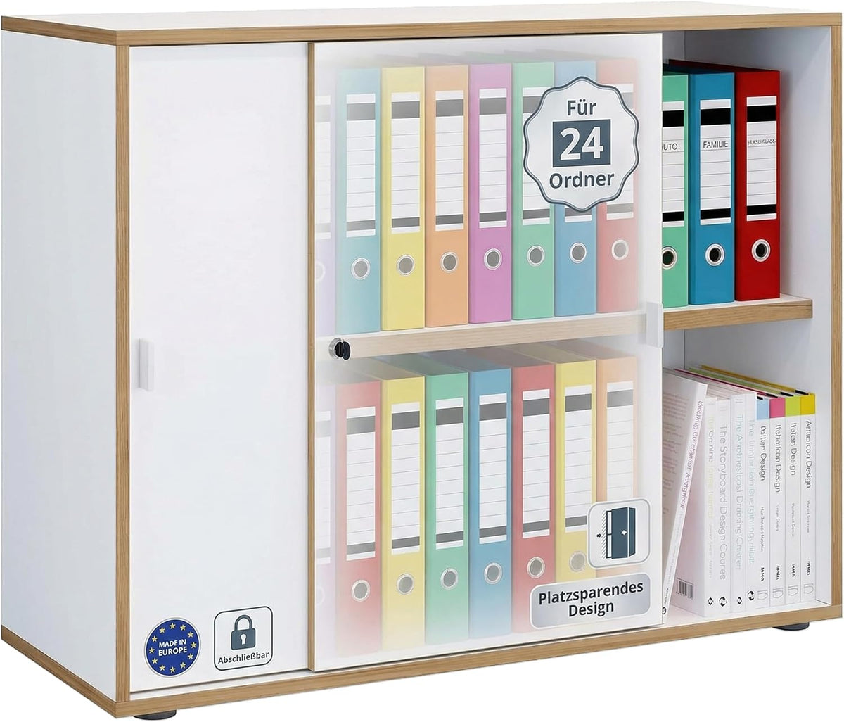 VCM Büroschrank mit 2 Fächern, Maße ca. H. 74 x B. 100 x T. 37 cm– Salia 2-Fach, moderner Aktenschrank mit Schiebetüren