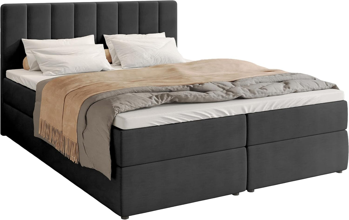 BROMARKT Boxspringbett mit Matratze 160x200cm Bett mit Topper Graphit