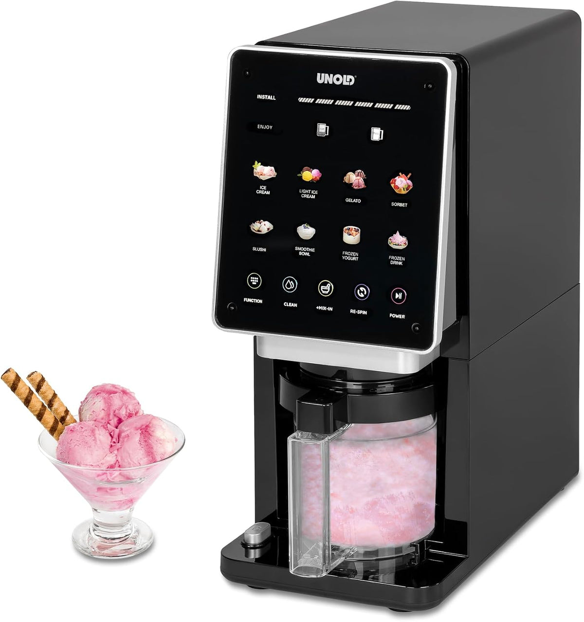 Unold Eismaschine Cream Dream 48805, 3x 500 ml Behälter, für Eiscreme, 8 Programme, Touchscreen, Gelato, Sorbet & Frozen Drinks, entnehmbares Messer