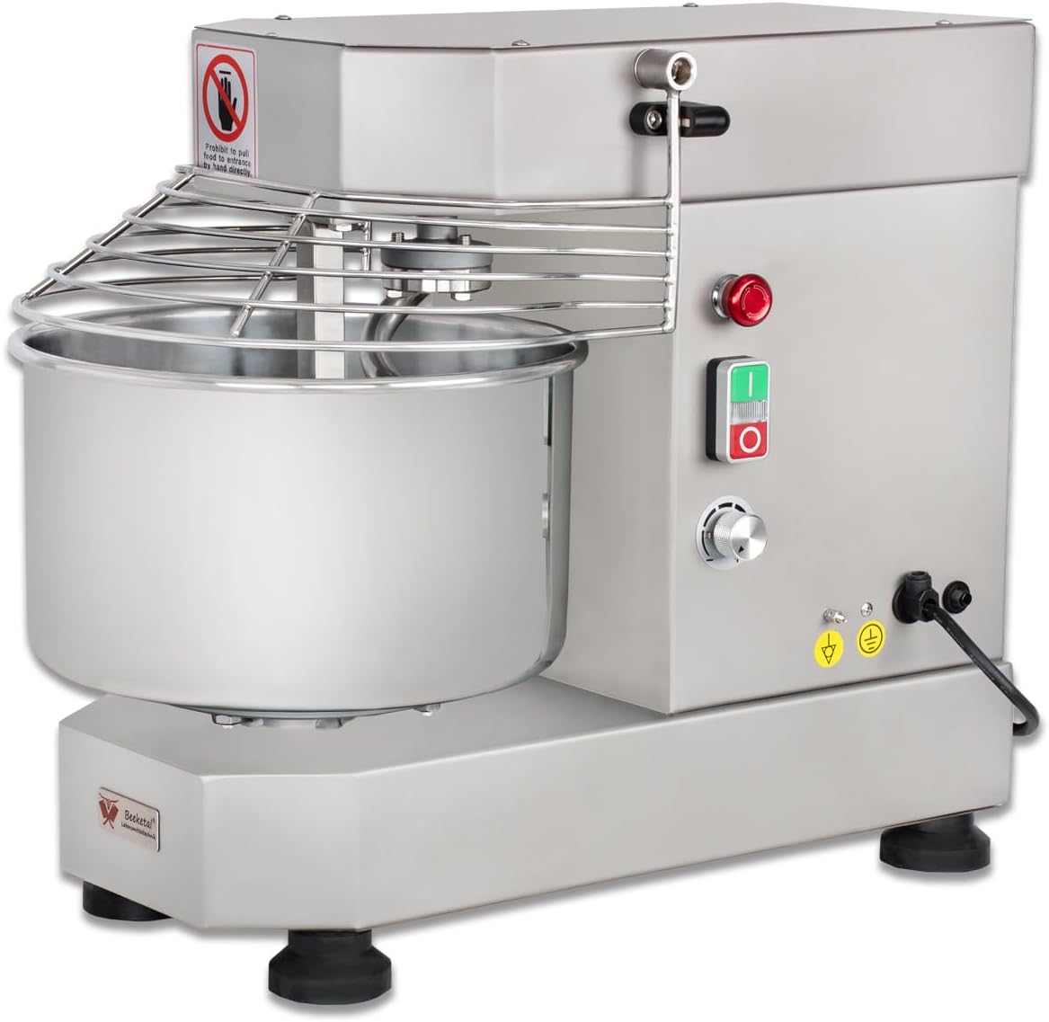 Beeketal Profi Teigknetmaschine BTK10-S, 750W Tischgerät mit Geschwindigkeitsregulierung für max. 4kg Mehl, 230V, 10L Edelstahl Spiralkneter