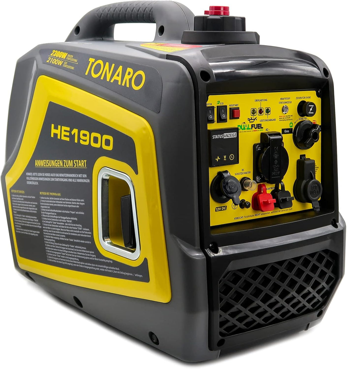 Stromgenerator Dual Fuel Inverter, 4 Takt Notstromaggregat mit AVR-System, mobiler 2300 Watt Stromerzeuger Benzin LPG Gas Generator