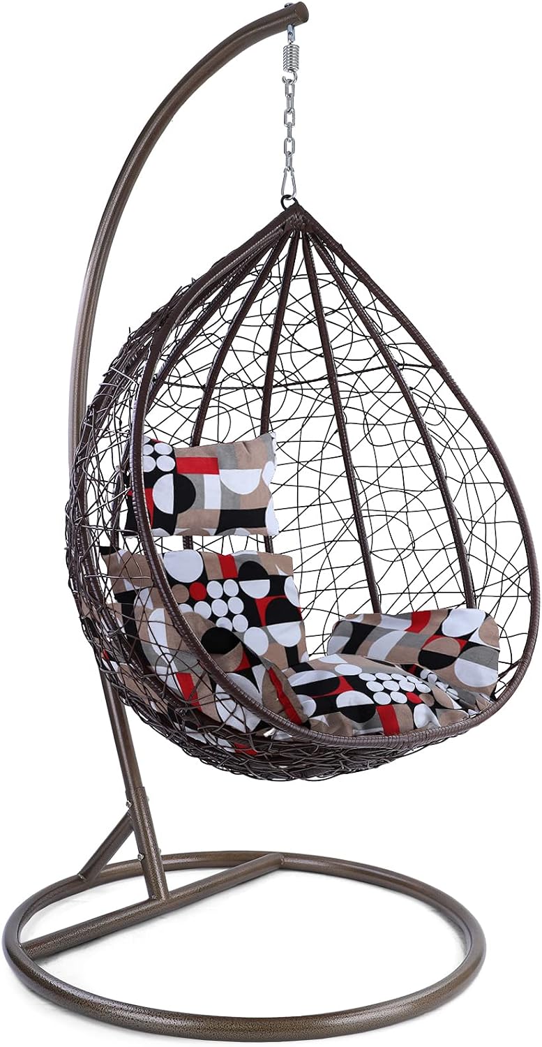 Luxus Hängesessel Miami XL Polyrattan mit Korb Gestell braun Kissen Modern Style