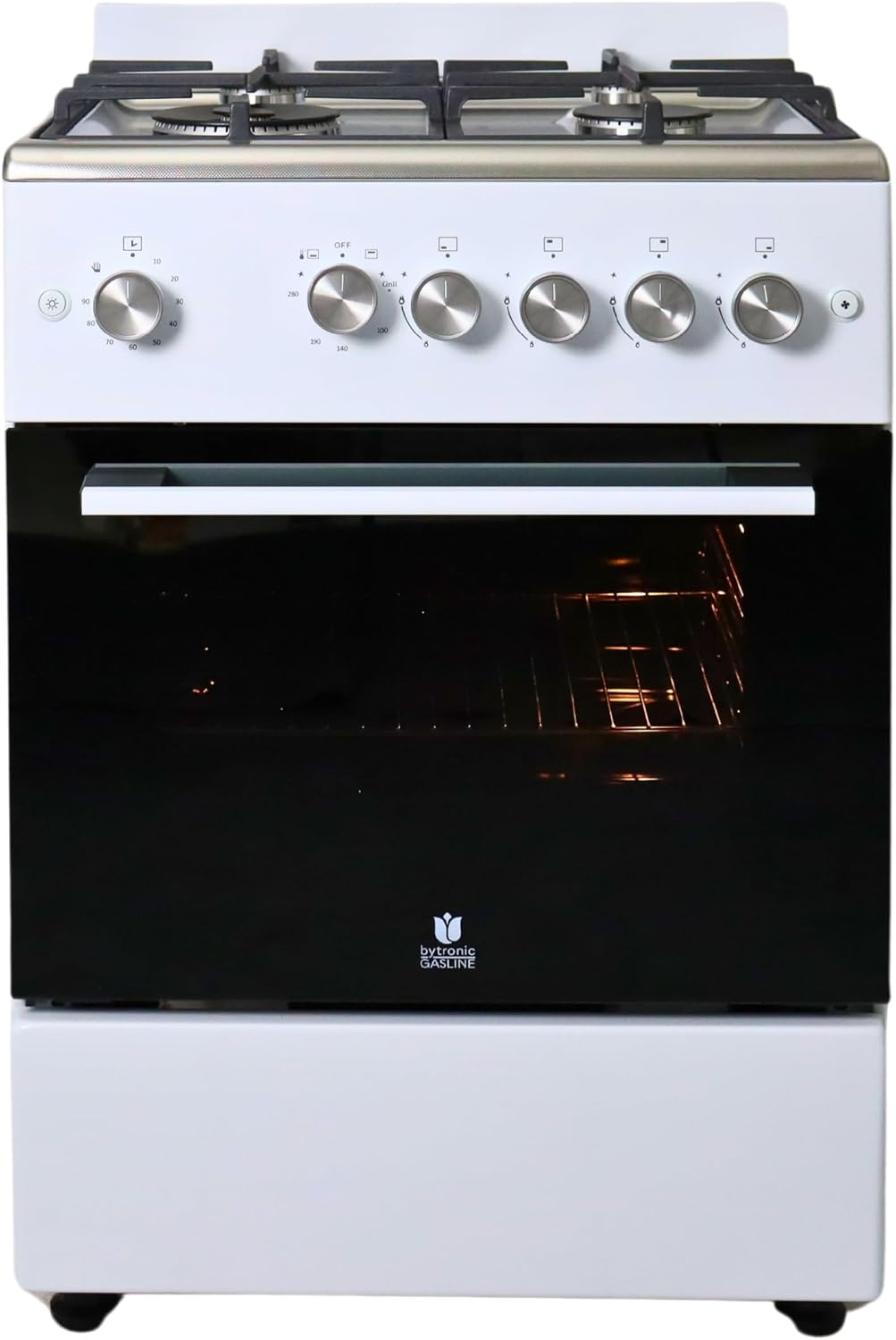 Gasline SHGG6060FGWW Gasstandherd Gaskochfeld WOK Brenner, Gasbackofen mit Thermostat Grill Timer 60 cm Edelstahl/Weiß Erdgas LPG…