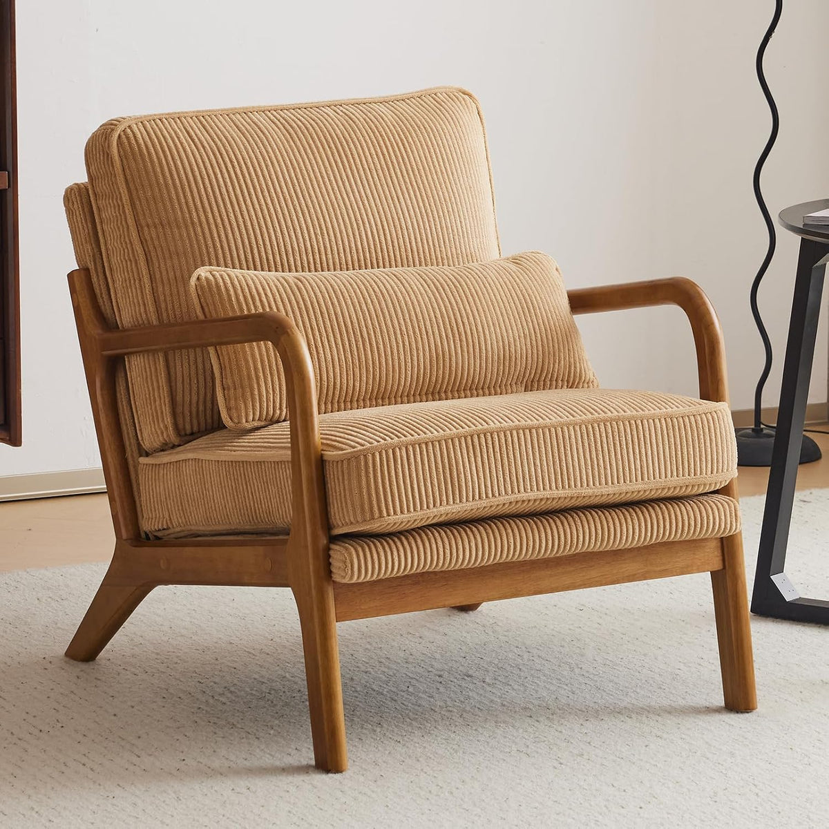 Bonnlo Sessel Gepolsterter Cocktailsessel, bis 200 kg belastbar, Ohrensessel für Wohnzimmer, Polsterstuhl mit Massivholz, Moderner loungesessel