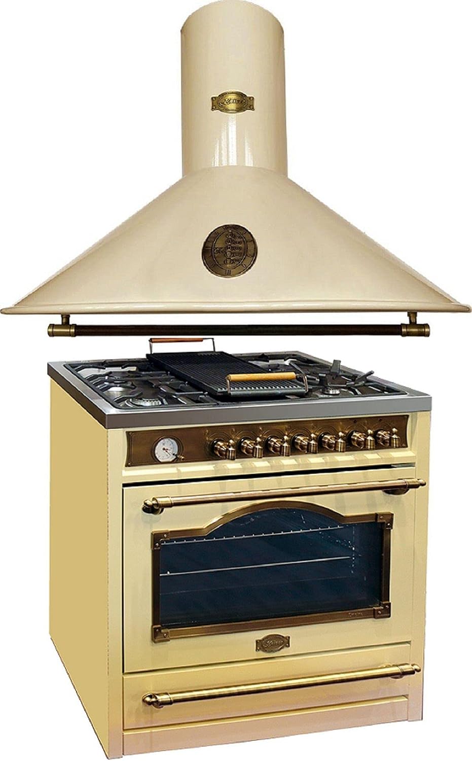 Kaiser Gas-Standherd Empire Kaiser HGE 93555 ElfEm+A 9423 ElfBE Eco, Retro Gas Elektro Standherd 90 cm Range Coocker/Dunstabzugshaube, Abluft, Umluft