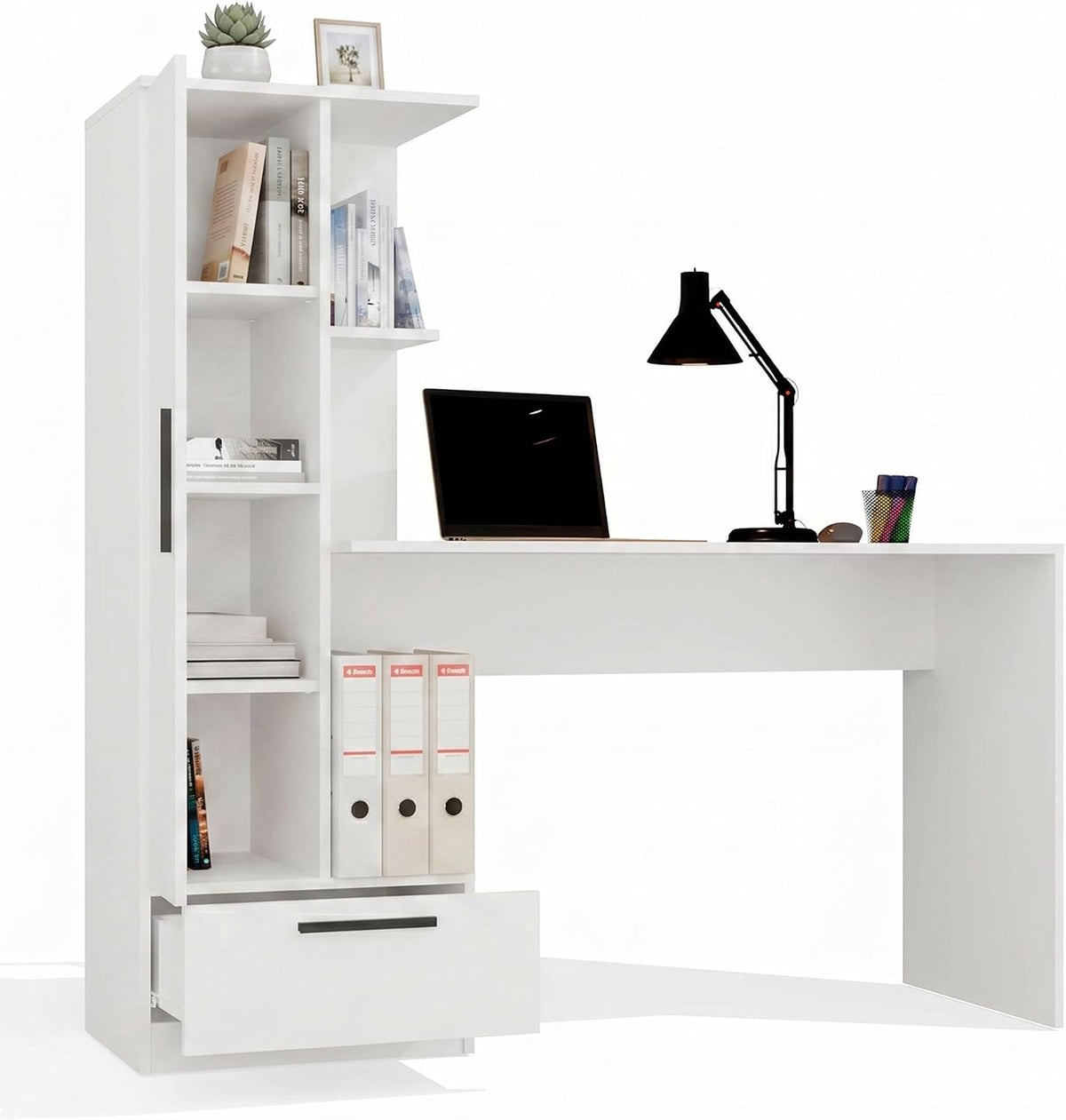 CDF Schreibtisch mit Regal Schublade 140cm 3 Einlegeböden Computertisch