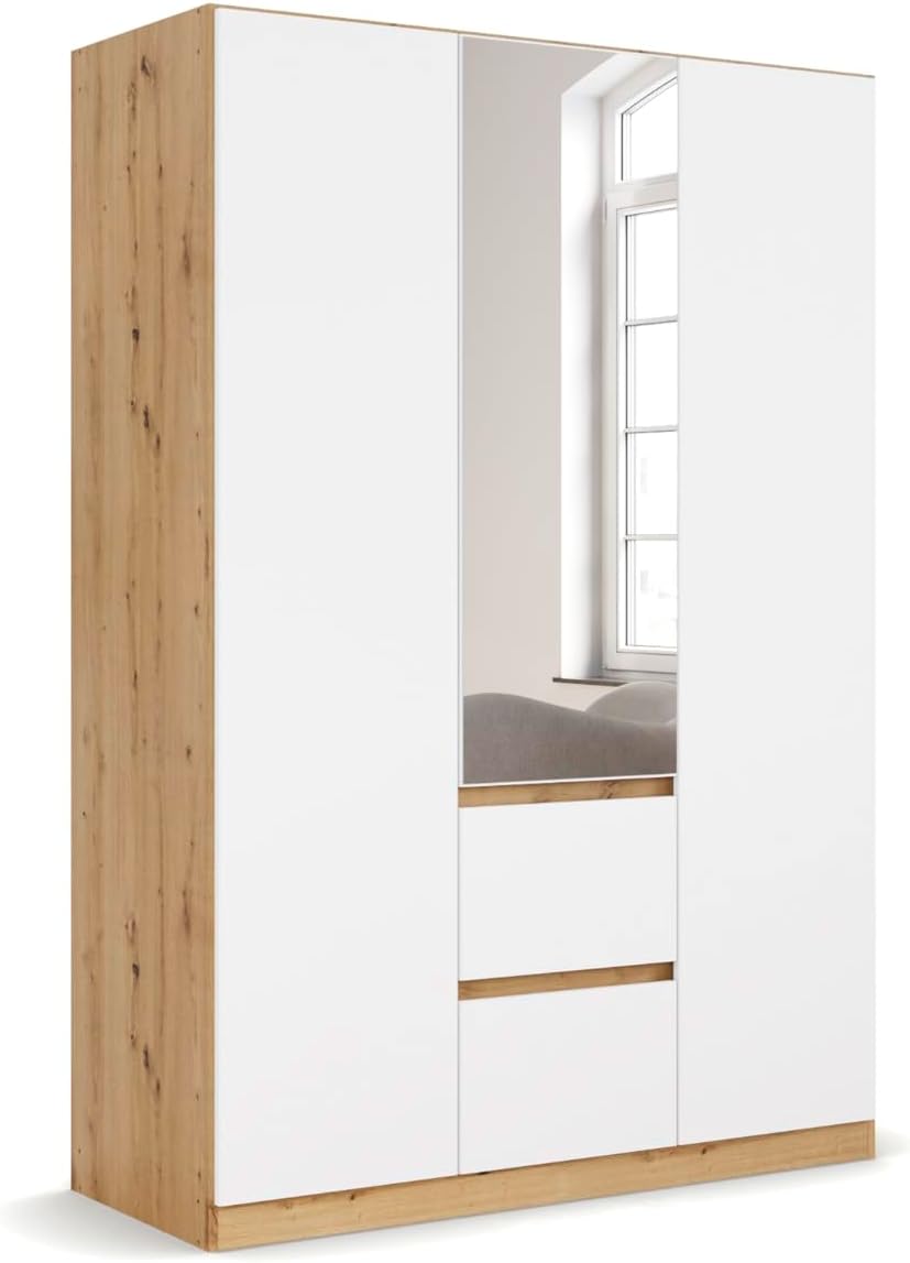 Rauch Möbel NIDDA, Breite 136 cm, Kleiderschrank, Farbe Weiß/Eiche Artisan