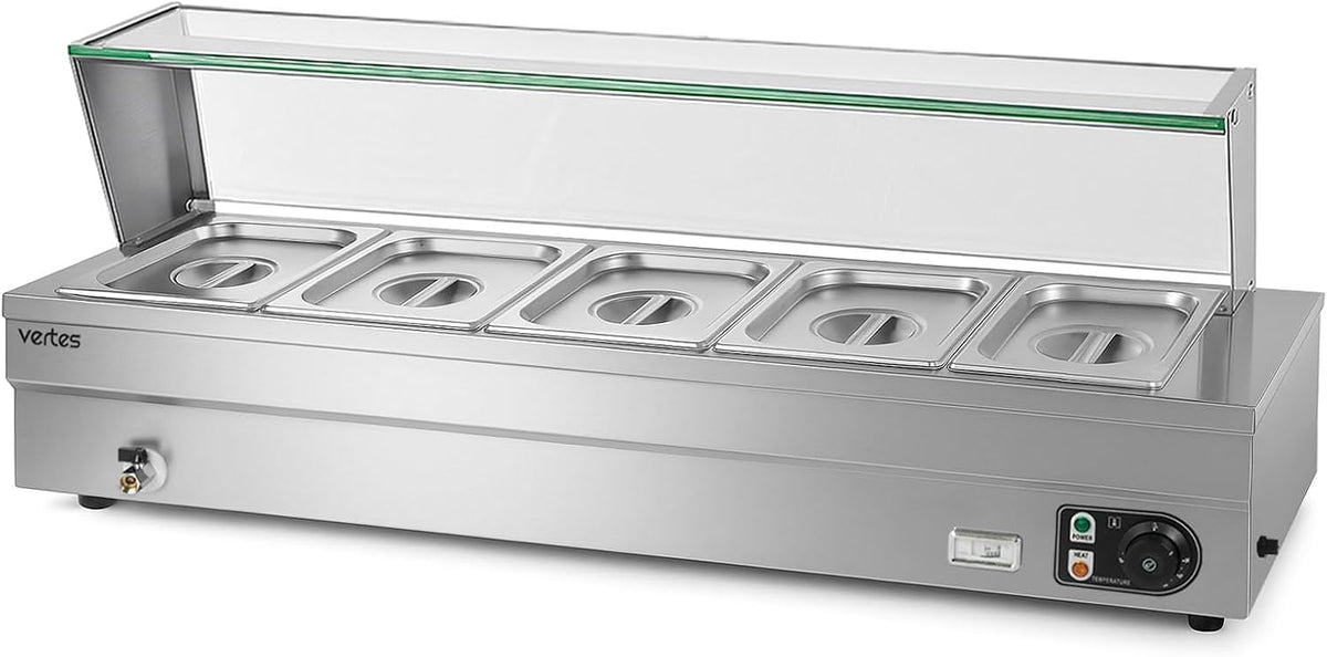 VERTES Speisenwärmer Buffetwärmer Wärmebehälter Für Speisen Elektrisch 1500W aus Edelstahl (Inkl 5x 1/2 GN Behälter mit Deckel, 10L, 30-85°C)
