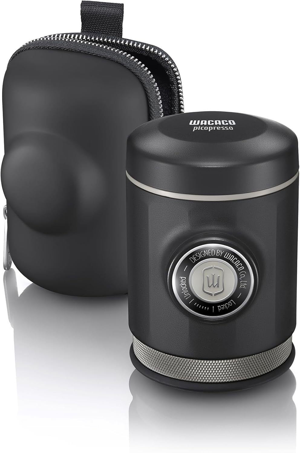 WACACO Picopresso Tragbare Espressomaschine mit Etui, Kompatibel mit Ultrafein Gemahlener Kaffee, Reisekaffeemaschine, Manuell Bedient, Grau