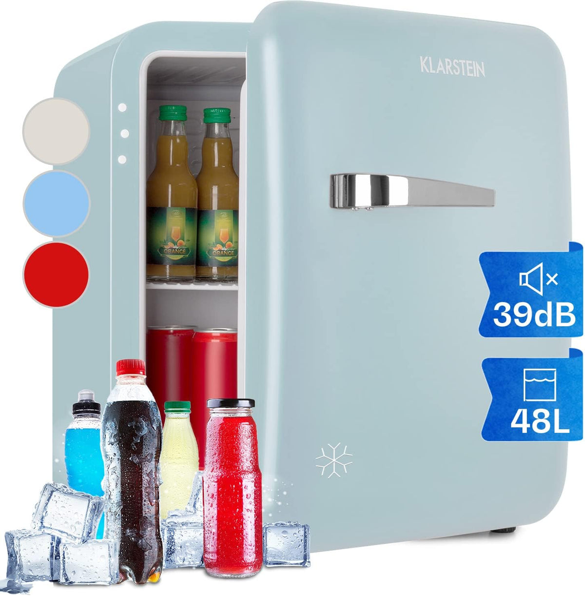 Klarstein Mini Kühlschrank für Zimmer, 48L Mini-Kühlschrank für Getränke & Kosmetik, Kleiner Skincare 0-10°C, Kleine Minibar, Klein & Leise