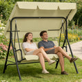 3-Sitzer Hollywoodschaukel, Garten-Schaukelbank 193x110x152cm, bis 200 kg Belastbar, Wetterfeste Gartenschaukel mit Sonnendach & Sitzauflage, Beige