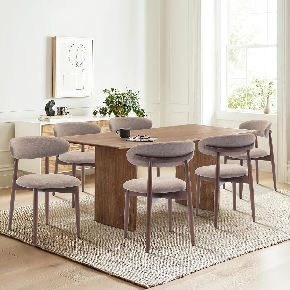 COLAMY Küchenstuhl Esszimmerstühle 6er Set, Moderne Polsterstuhl Essstühle mit Fester Rückenlehne, Stoff Esszimmerstühl mit Holzbein für Esszimmer