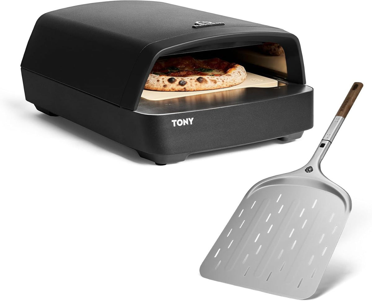 BURNHARD Gas Pizzaofen, Tragbarer 5,9 kW Outdoor Ofen für Pizza (58,5 x 47,7 x 24,8 cm) inkl. Cordierit-Pizzastein, 450 °C, Tony inkl. Pizzaschieber