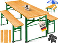 KESSER Bierzeltgarnitur 3-TLG., 170x46x75cm, 12-TLG. Bodenschoner, Biertisch mit 2 Bierbänken, Festzeltgarnitur klappbar, Gartenmöbel Set Holz, stabil