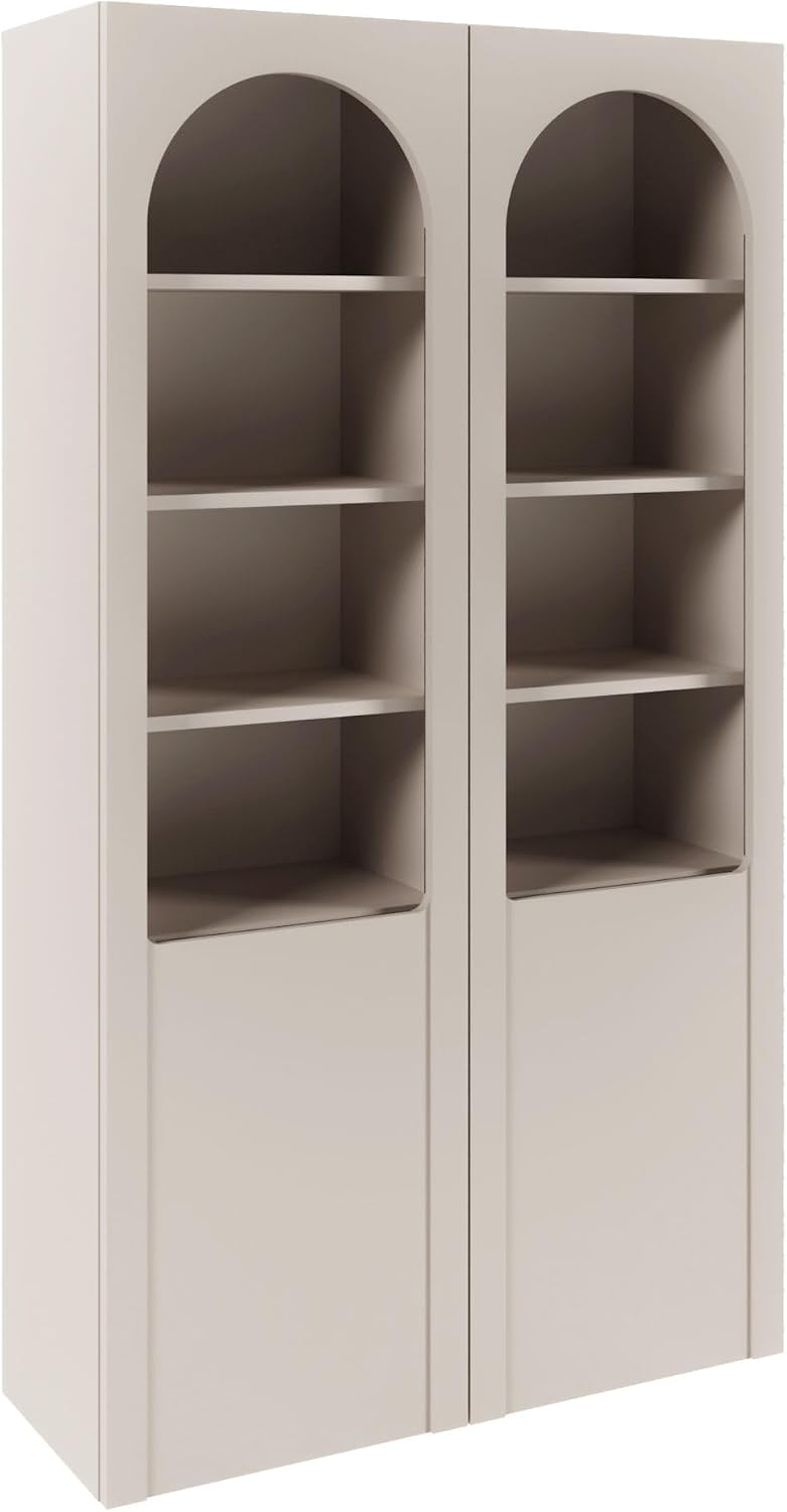 Selsey Glasvitrine Arkadia Zweiflügelige Glas Vitrine in Kaschmir Vitrinenschrank mit Glaseinsätzen 8 Glasböden & 4 Fächer Laminierte Spanplatte