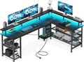 ODK Gaming Eckschreibtisch mit LED und Steckdose, 168×120 cm, Schwarz