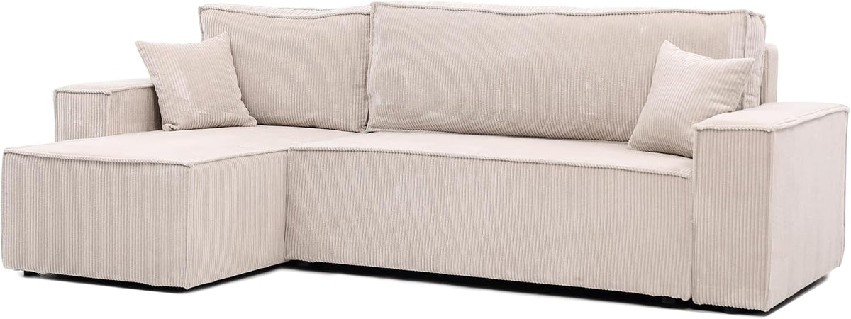 Ecksofa mit Schlaffunktion und Bettkasten 244 x 145 cm Beige