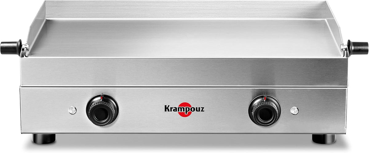 KRAMPOUZ Elektrische Plancha SAVEUR, Ref PFSV2AA-KR, Edelstahl-Grillplatte 64 x 33 cm, einstellbar bis 300 °C, 3200 Watt, 2 Grillbereiche