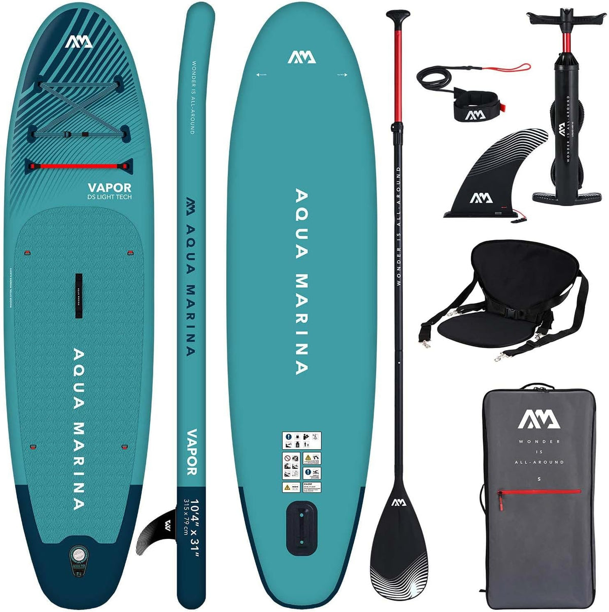 Aqua Marina Aufblasbar Sup Board Stand up Paddle AQUAMARINA Vapor 2021 Komplette Packung 315x79x15 cm