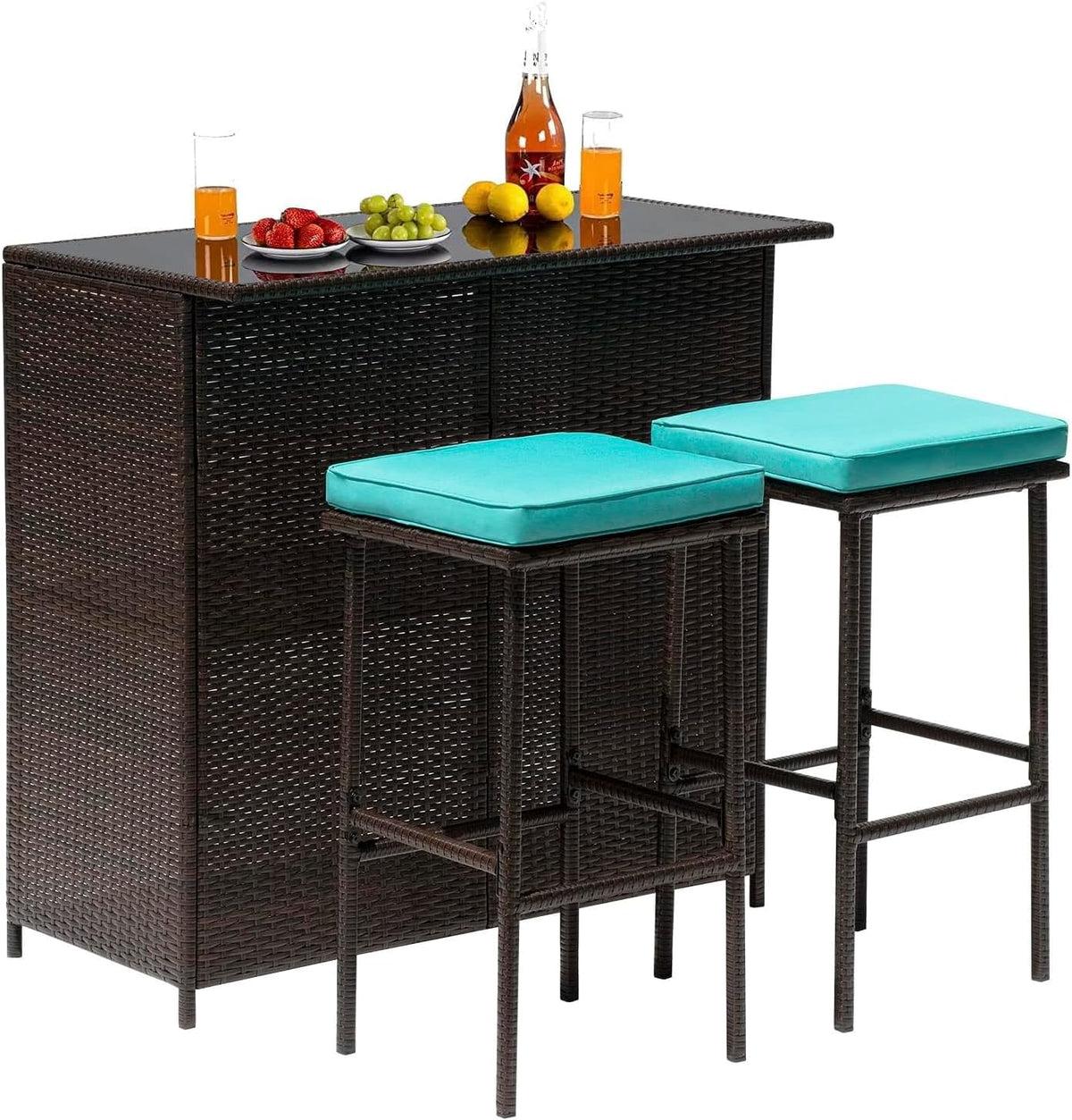 Polyrattan Gartenbar Set Gartenmöbel Sitzgruppe Rattan Bar Tresen Theke Tisch Barset Bartisch Stehtisch Gartentheke Barhocker Bar-Stuhl Sitzgruppe