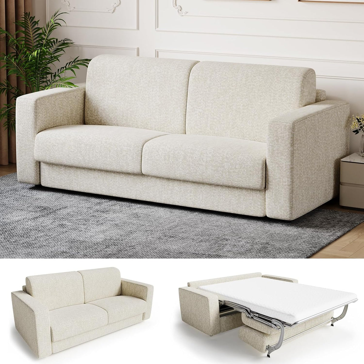 Devoko Schlafsofa mit Matratze 2 Sitzer Sofa 190 cm breit mit Schlaffunktion Ausziehbares Schlafcouch Chenille Couch Klappsofa für Wohnung