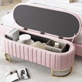 Stauraum-Schlafkoffer und Fußbank 120 x 40 cm, gepolsterte Fußbank mit Stauraum, Sofabank Bank, Samtstoff rosa