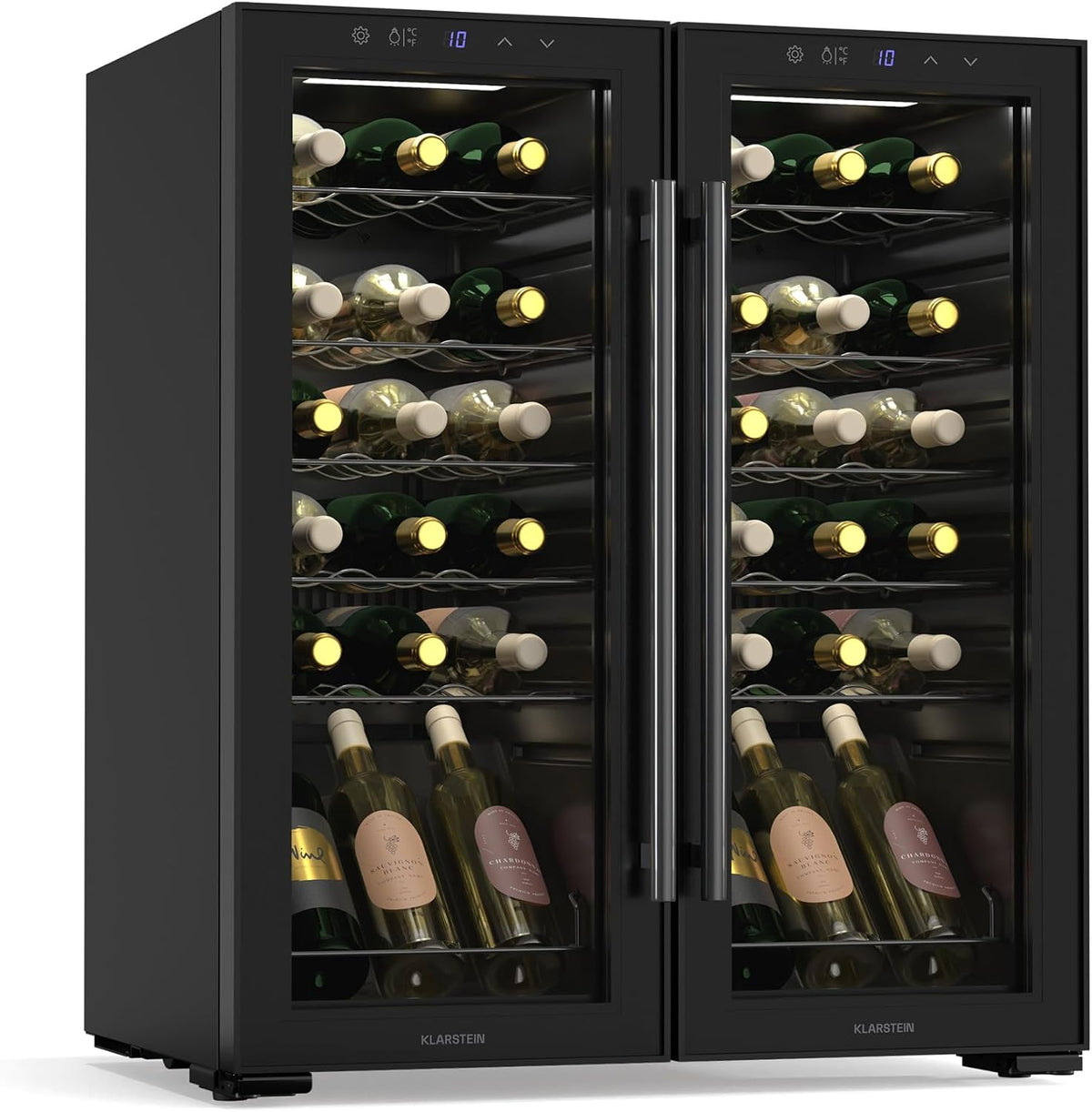 Klarstein Shiraz Weinkühlschrank Schwarz, 36 Flaschen, 2 Zonen