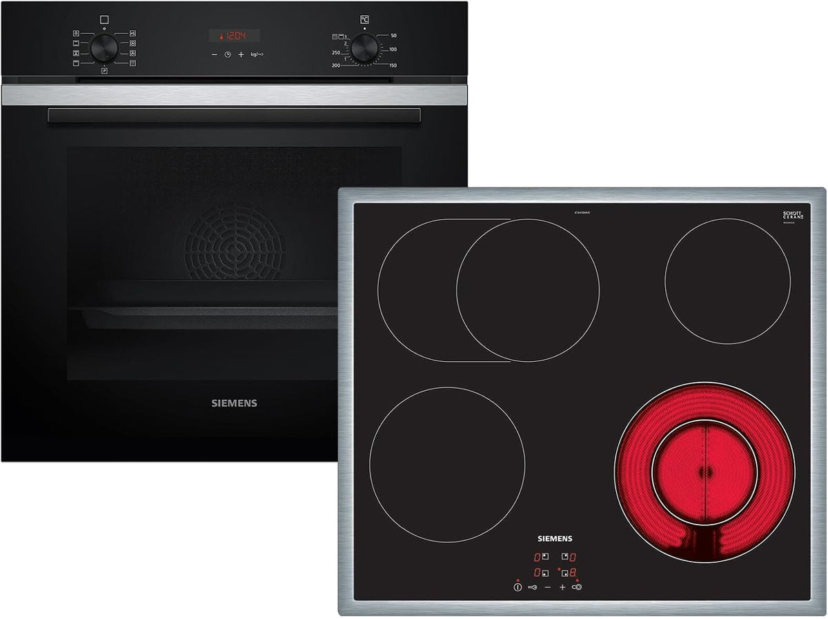 Siemens Set PQ212KA02Z Pyrolyse Backofen Edelstahl HB273ABS3 + Glaskeramikkochfeld ET645BNA1E