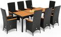 CASARIA Gartenmöbel Set 8 Stühle inkl. 7cm Auflagen mit Tisch 2X Verstellbare Lehne Outdoor Terrassenmöbel Polyrattan Wetterfest Holz Akazie Essgruppe
