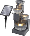 BTGGG Solarbrunnen für Draussen, 4-Stufiger Springbrunnen Solar mit LED Beleuchtung, Solar Springbrunnen für Außen, Terrasse, Balkon Deko