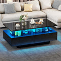 YITAHOME Couchtisch Schwarz, Beistelltisch Schwarz mit Offenem Ausstellungsregal und 4 Ausziehbaren Schubladen 90x55x41,1 cm, 16-Farbiger