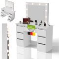 Juskys Schminktisch Talea mit LED-Spiegel, 7 Schubladen, individuelle Lichteinstellung, viel Stauraum, modernes Design, kompakt & pflegeleicht, Weiß