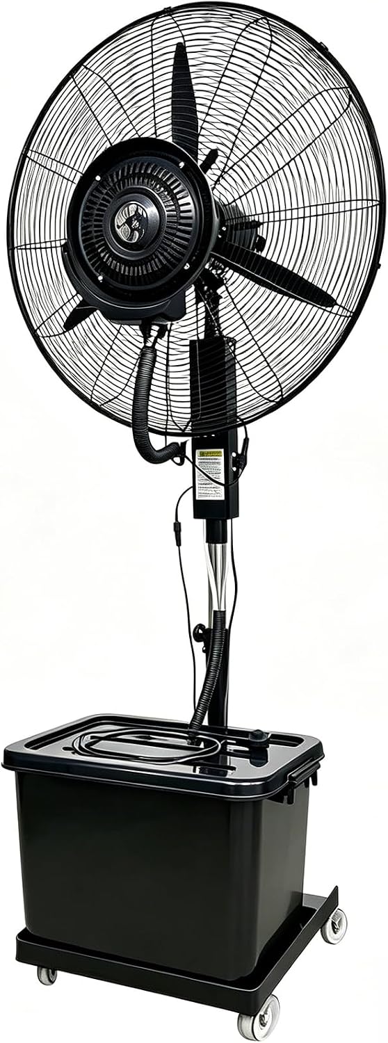 Ventilator für innen und außen mit Sprühsystem, Nebelventilator Industrie mit 42L Wassertank, 90° Oszillierender Nebelkühler mit Rollen für Terrasse