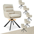 Esszimmerstuhl Drehbar 6er mit Armlehne, Beige, 360° Drehbarer Einzelstuhl mit Doppelter Rückenlehne und Abnehmbarem Sitzkissen