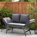 Amopatio Gartenbank Polyrattan mit Liegefunktion, 2-Sitzer Gartensofa mit verstellbaren Armlehnen, wetterfestes Outdoor Sofa für Garten, Grau