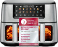 ROMMELSBACHER Doppel Heißluft Fritteuse FRH 2650, 2 Körbe à 5,5 Liter, 40 bis 230 °C, 12 Programme, Sichtfenster, Innenraumbeleuchtung, PFAS-frei