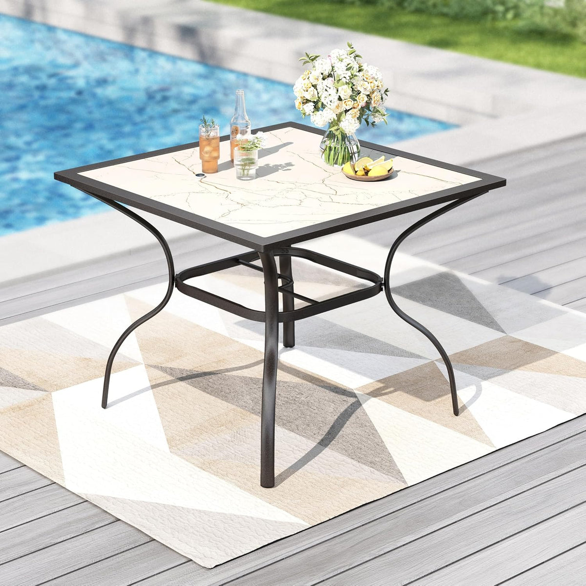 PHI VILLA Gartentisch Wetterfest, Metall Outdoor Tisch Table Esstisch, E-Beschichtung Garten Außen Quadratischer Terrassentisch