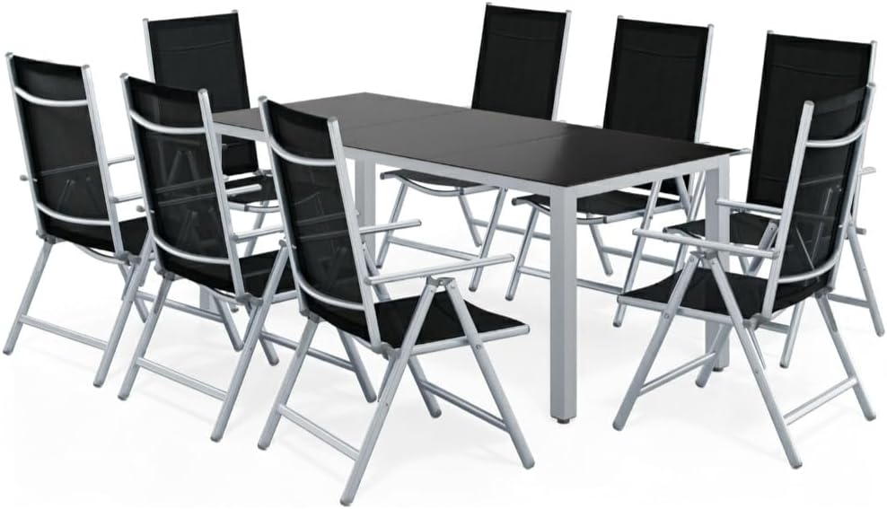 Casaria Gartenmöbel Set 8 Stühle mit Tisch 190x90cm Aluminium Sicherheitsglas Wetterfest Klappbar Modern Terrasse Balkon Möbel Sitzgruppe Garnitur