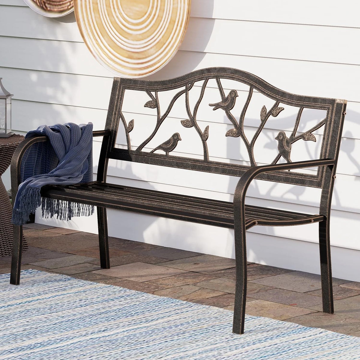 PHI VILLA Gartenbank Metall 2 Sitzer Bank für Park Outdoor Terrasse Bronze