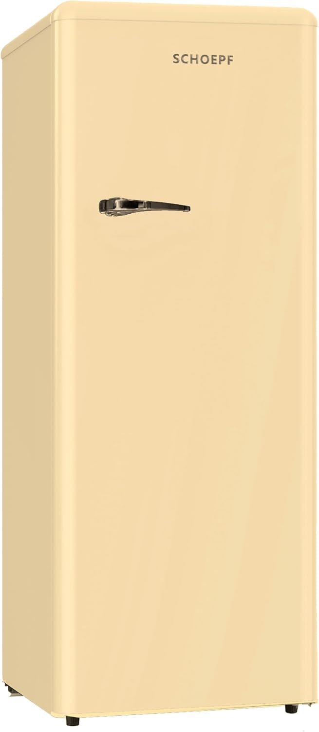 SCHOEPF, RKS245 Vollraum-Kühlschrank 145,6 cm, 238 L, 40 dB, Retro Design, LED-Beleuchtung, Höhenverst. Füße, Freistehend, Vintage Look