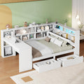 Kebnor L-förmiges Holz-Plattformbett mit Schreibtisch und Bücherregal, Schubladen unter dem Bett, Weiß (140x200cm), LED-Licht