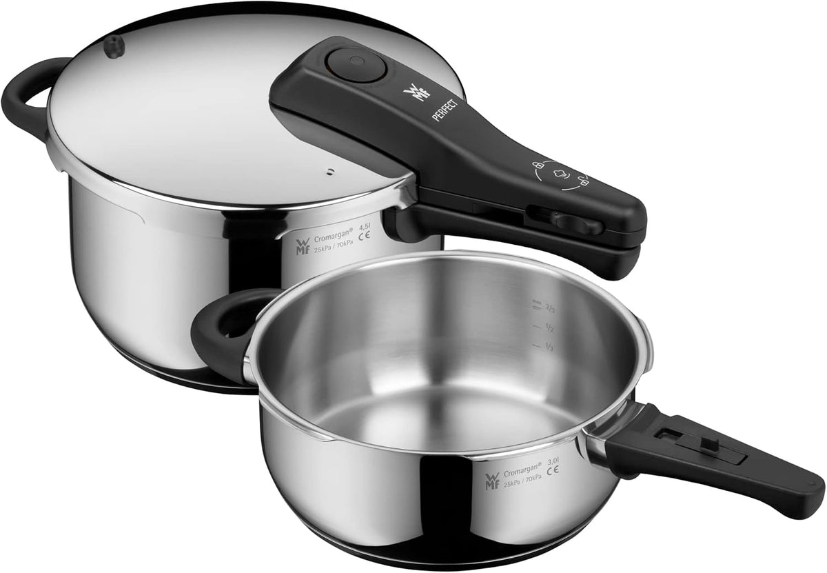 WMF Perfect One Pot Schnellkochtopf Induktion Set 2-teilig, Dampfkochtopf 4,5l, 3l, für alle Herdarten geeignet, großes Kochsignal, 2 Kochstufen