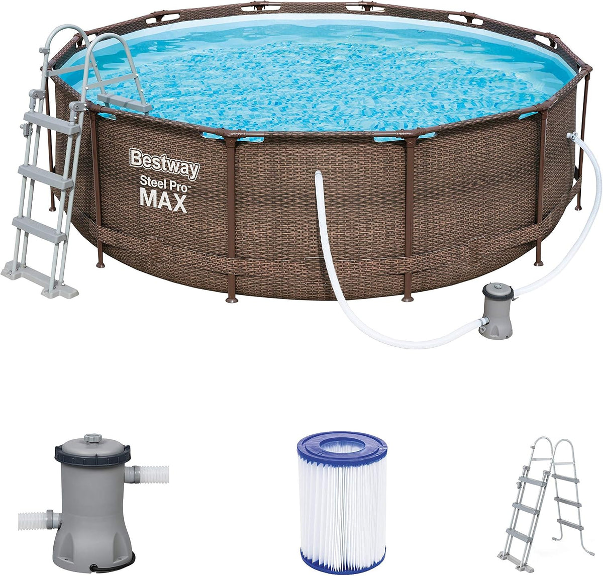 Bestway Steel Pro Max Framepool-Set, mit Filterpumpe & Sicherheitsleiter 366 x 100 cm, rund