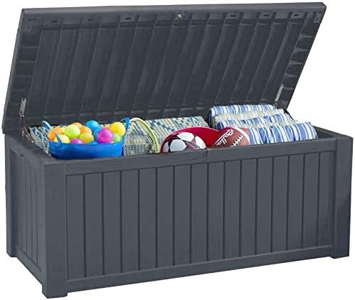 Koll Living Auflagenbox/Kissenbox 570 Liter l 100% Wasserdicht l mit Belüftung dadurch kein übler Geruch/Schimmel l Moderne Holzoptik l Deckel