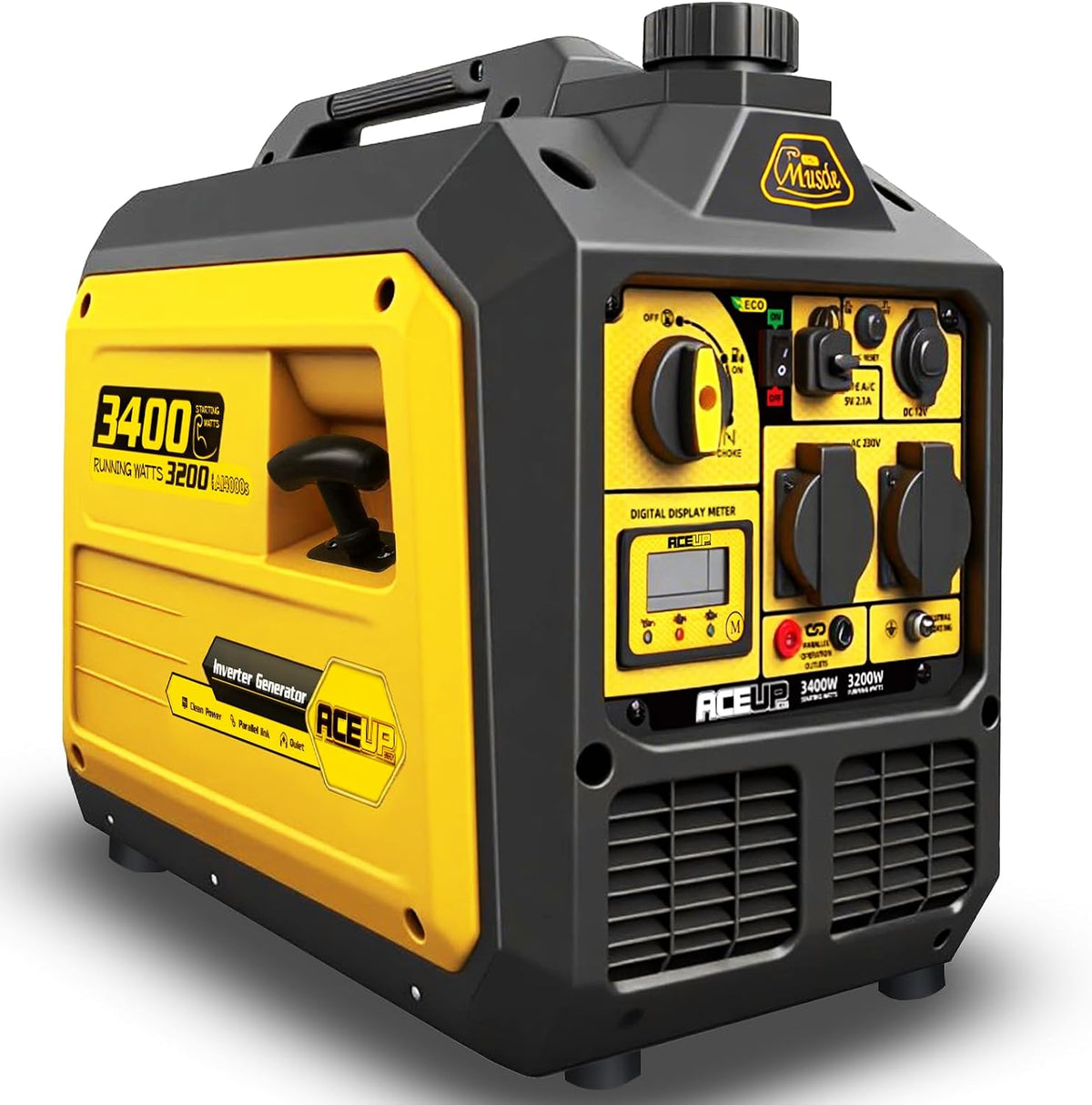Aceup Energy 3400W Inverter Stromerzeuger Benzin, 23kg Ultraleicht für Camping, Leises Notstromaggregat mit Reinem Sinus, Digitalanzeige, Type-C