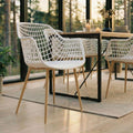 IDIMEX Gartenstühle Lucia im 4er Set, Schalenstuhl mit Armlehne aus Kunststoff, Retro Design für Indoor & Outdoor geeignet, Weiß/Eiche