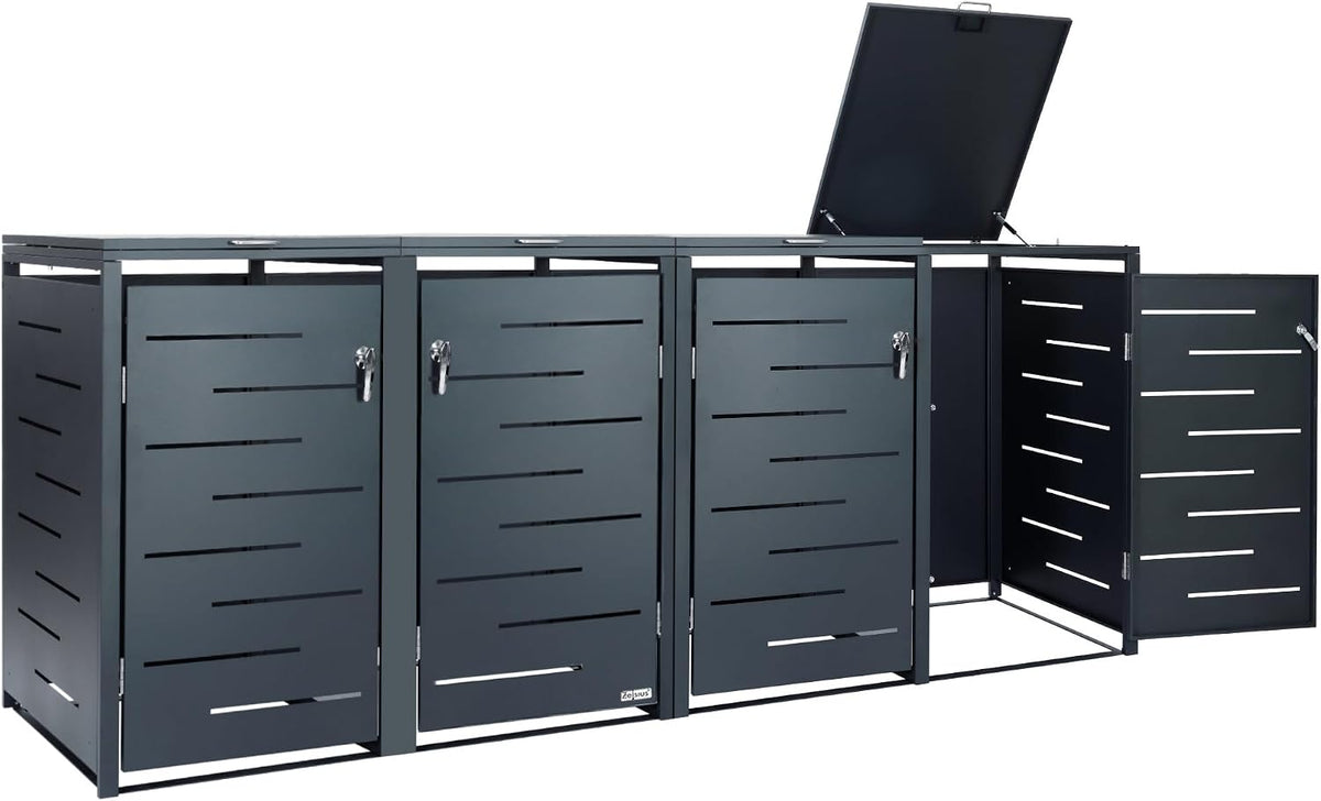 Zelsius Edelstahl Mülltonnenbox 4 Tonnen, 120-240 Liter, Aufbewahrungsbox für Mülltonnen, Anthrazit RAL 7016, inkl. Erweiterungsmöglichkeit