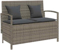 vidaXL Gartenbank mit Stauraum und Kissen Grau Poly Rattan, Gartenbank, Parkbank, Outdoor-Bank, Sitzbank, Terrassenbank, Außenbank, Gartenmöbel