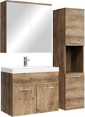 Badplaats Badmöbel Komplettset Montreal 60 x 35 cm Braun Eiche, Badezimmermöbel mit Waschbecken, Spiegelschrank und Badezimmerschrank