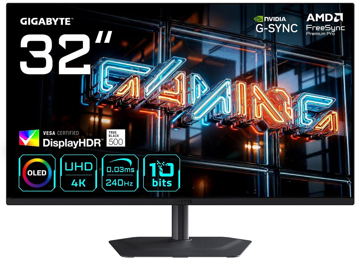 Gigabyte MO32U24 32' OLED 4K UHD Gaming-Monitor, 240Hz, 0.03ms, 3840 x 2160, 300 cd/m², G-Sync Kompatibel, FreeSync Premium Pro, HDMI 2.1